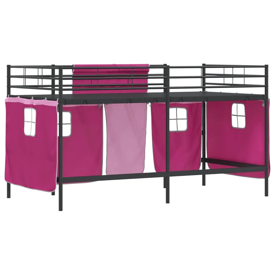 Cadre de Lit Mezzanine pour Enfants avec Rideaux Noir et rose - 8