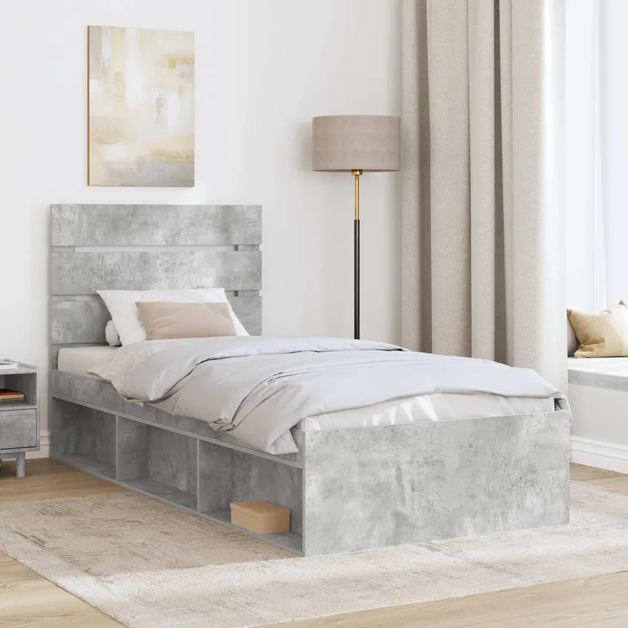Cadre de lit Gris Béton 100 x 200 cm Bois de pin massif - 3