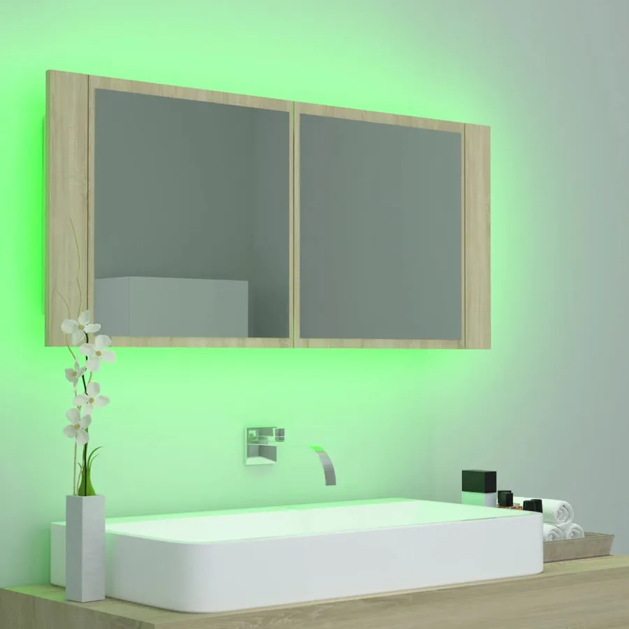 Armoire à miroir à LED de bain Chêne sonoma 100x12x45 Acrylique - 10