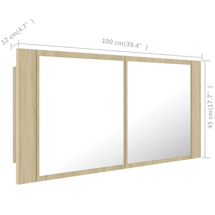 Armoire à miroir à LED de bain Chêne sonoma 100x12x45 Acrylique - 17