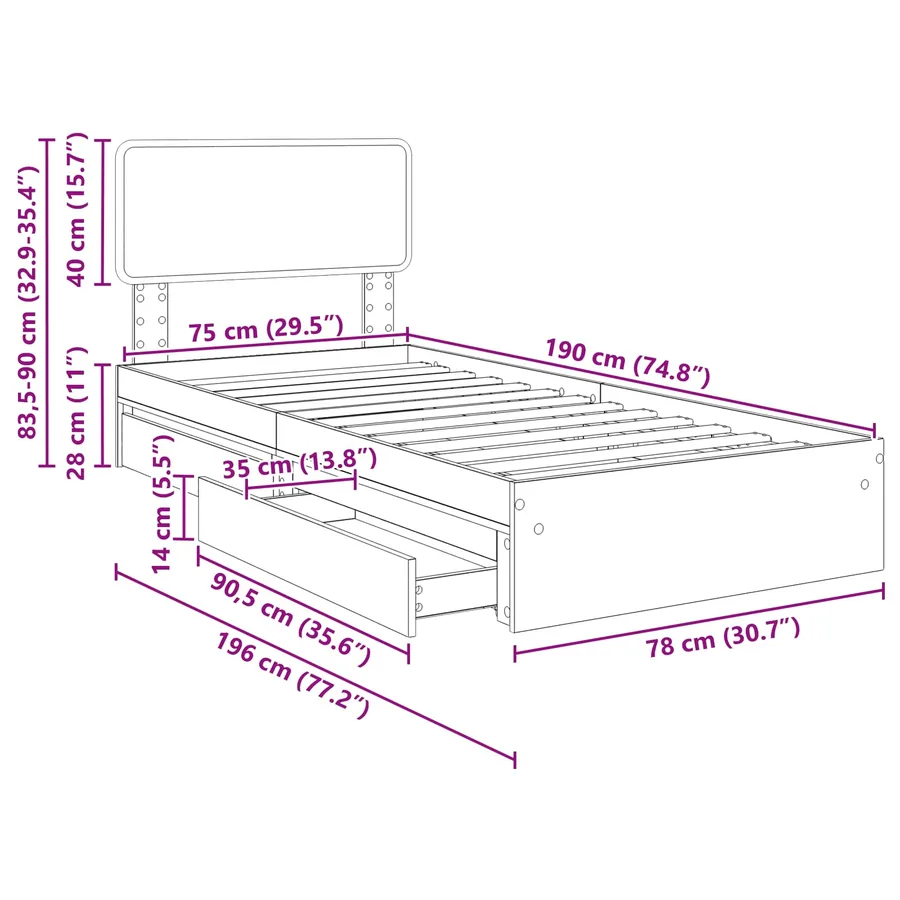 Lit de Rangement Blanc 75 x 190 cm Bois d'ingénierie - 14