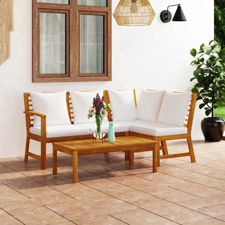 Salon de jardin 4 pcs avec coussin Crème Bois d'acacia solide