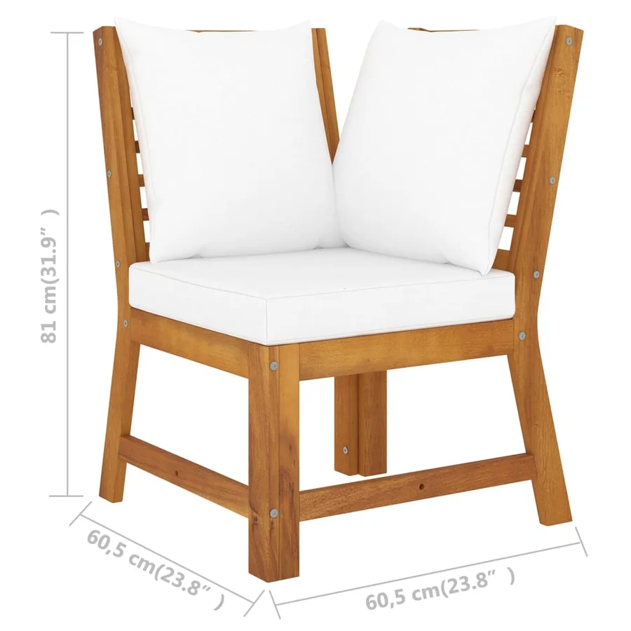 Salon de jardin 4 pcs avec coussin Crème Bois d'acacia solide - 11