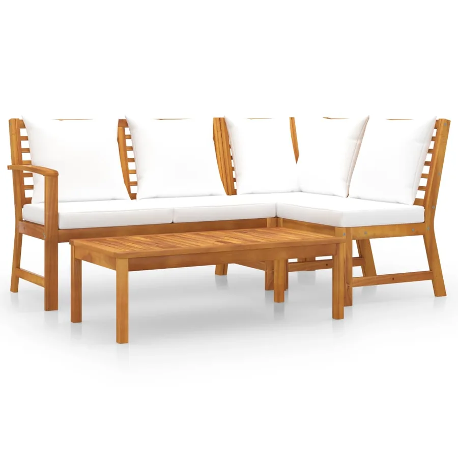 Salon de jardin 4 pcs avec coussin Crème Bois d'acacia solide - 2