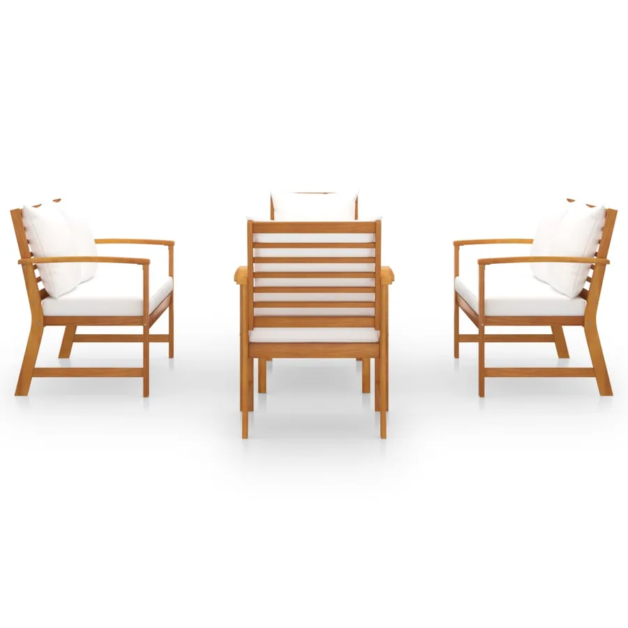 Salon de jardin 5 pcs avec coussin Bois d'acacia solide - 3