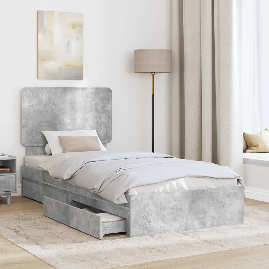 Lit de Rangement Gris béton 90 x 190 cm Bois d'ingénierie - 3