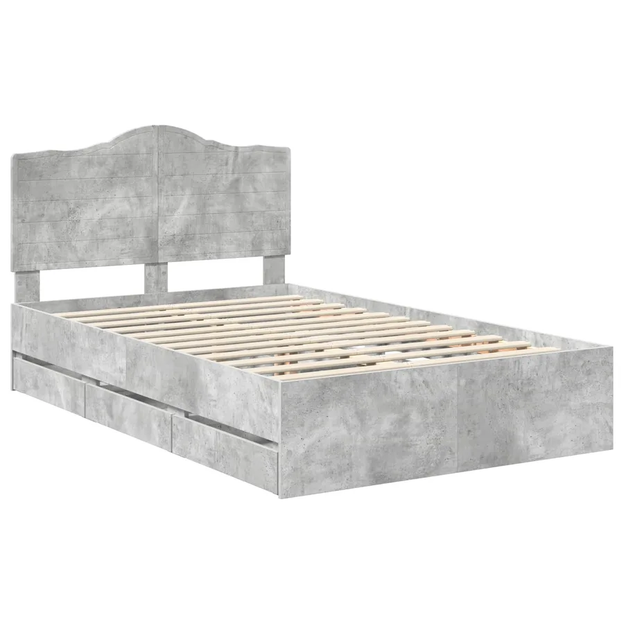 Cadre de lit Gris Béton 135 x 190 cm Bois Ingénierie - 4