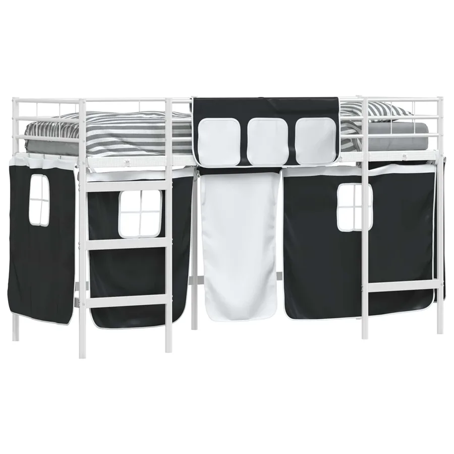 Cadre de Lit Mezzanine pour Enfants avec Rideaux Blanc et Noir - 2