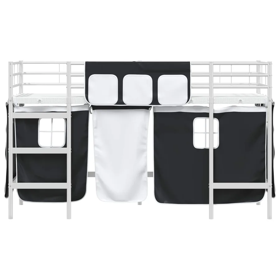 Cadre de Lit Mezzanine pour Enfants avec Rideaux Blanc et Noir - 6