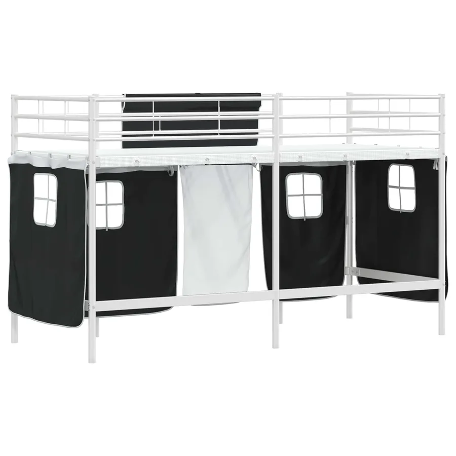Cadre de Lit Mezzanine pour Enfants avec Rideaux Blanc et Noir - 8