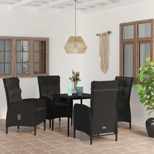 Ensemble à manger de jardin avec coussins 5 pcs Noir