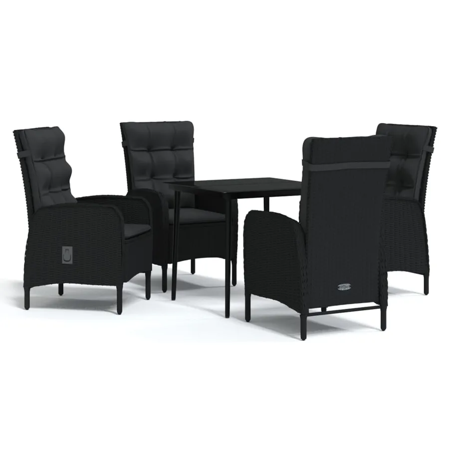 Ensemble à manger de jardin avec coussins 5 pcs Noir - 2