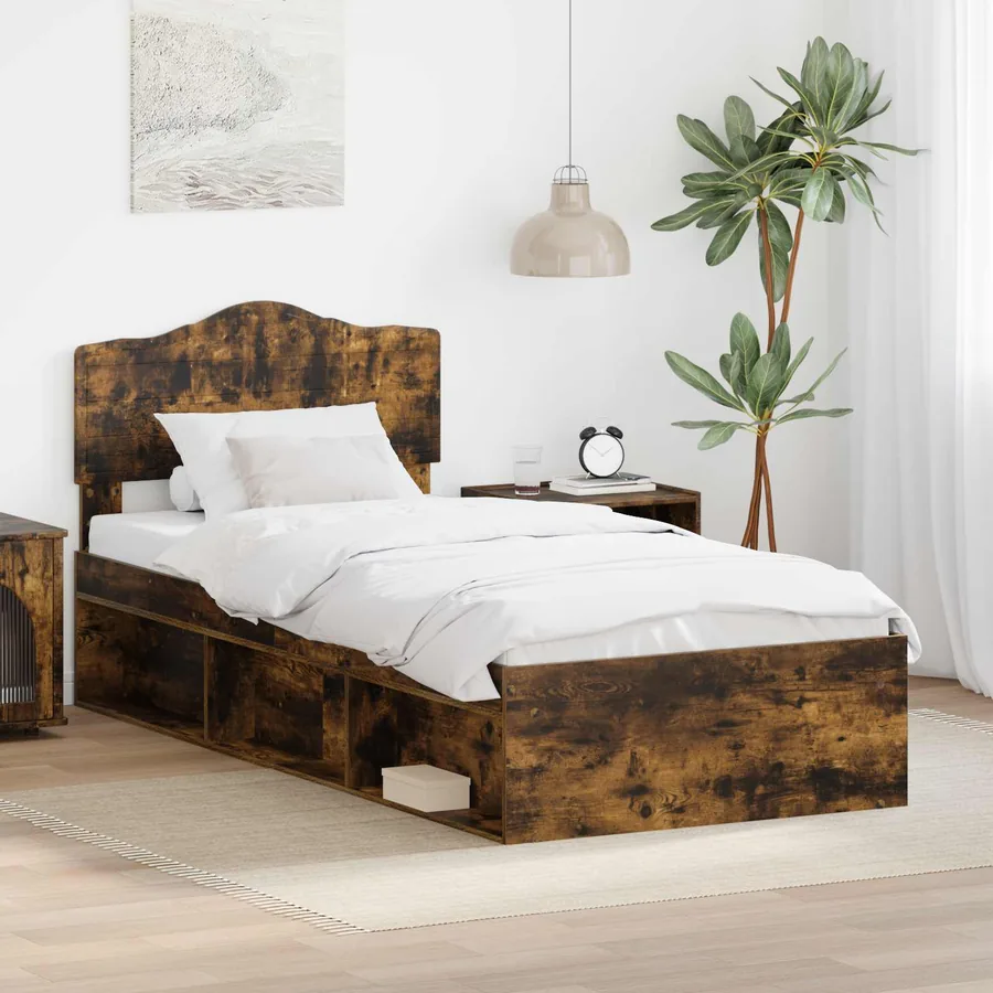Cadre de lit Chêne fumé 90 x 200 cm Bois de pin massif