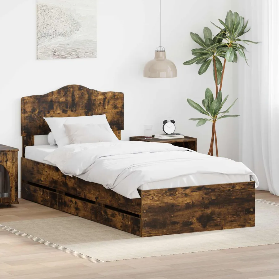 Cadre de lit avec tiroir Chêne fumé 90 x 200 cm Bois Ingénierie