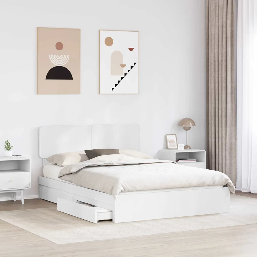 Lit de Rangement Blanc 140 x 200 cm Bois d'ingénierie - 3