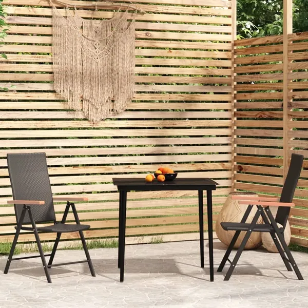 Ensemble à manger de jardin 3 pcs Noir