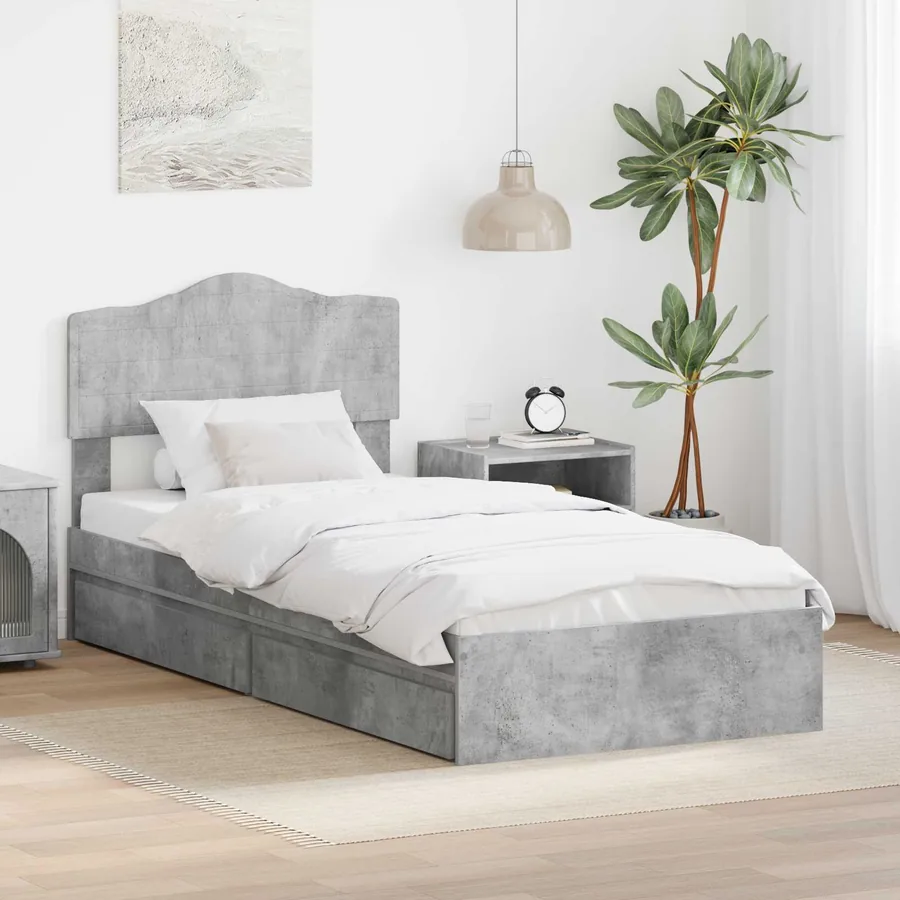 Lit de Rangement Gris béton 90 x 190 cm Bois d'ingénierie