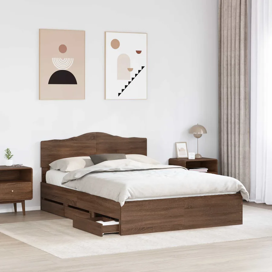 Cadre de lit Chêne brun 140 x 200 cm Bois Ingénierie - 3