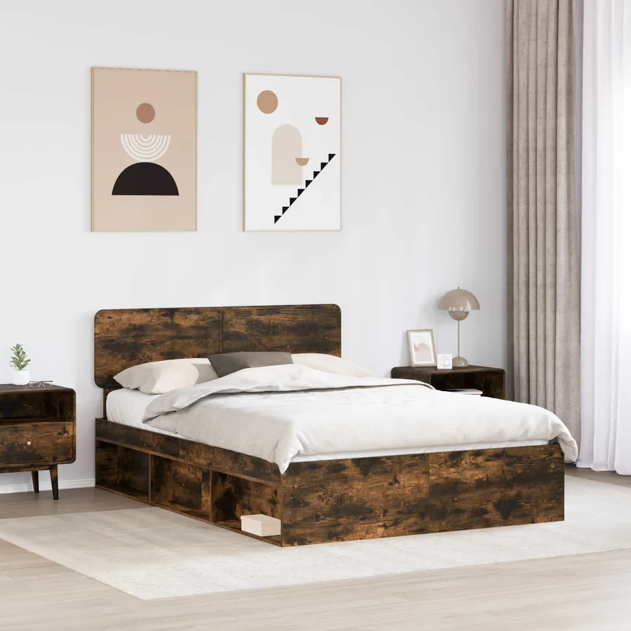 Cadre de lit Chêne fumé 140 x 190 cm Pin massif - 3