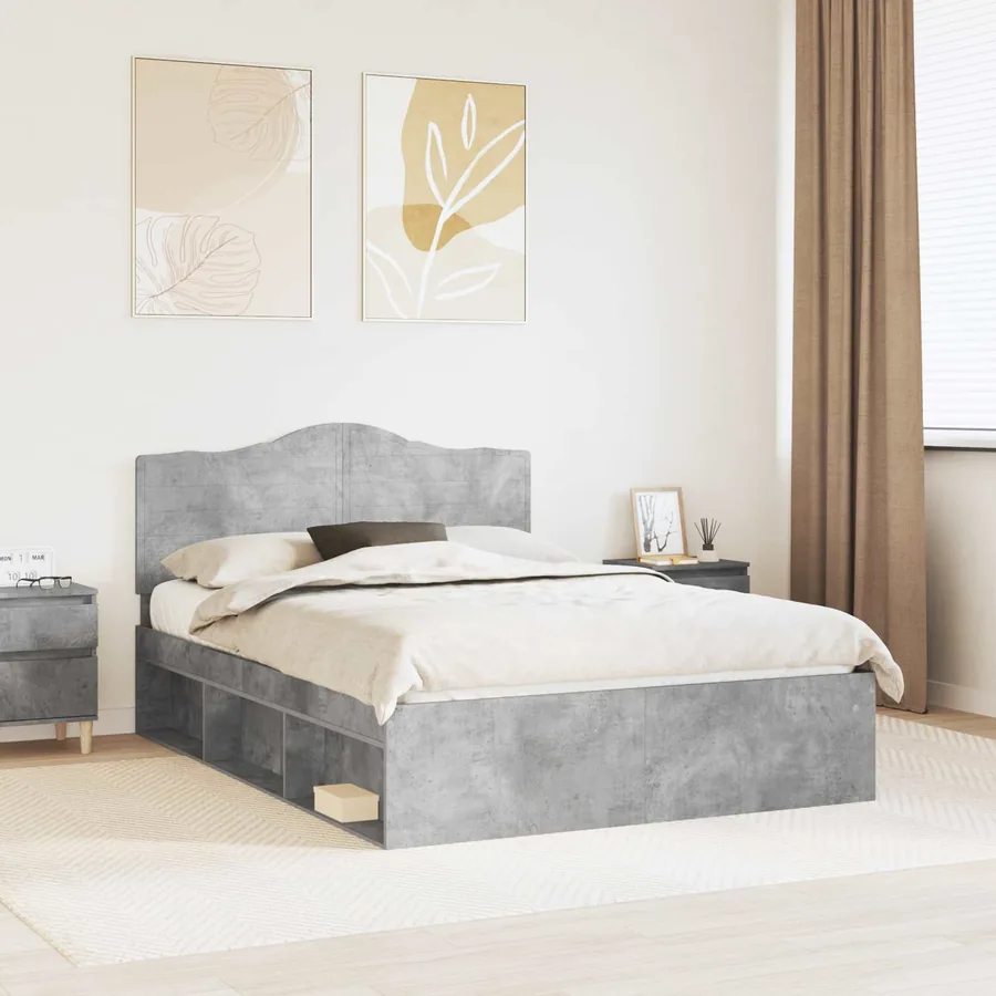 Cadre de lit Gris Béton 150 x 200 cm Pin massif