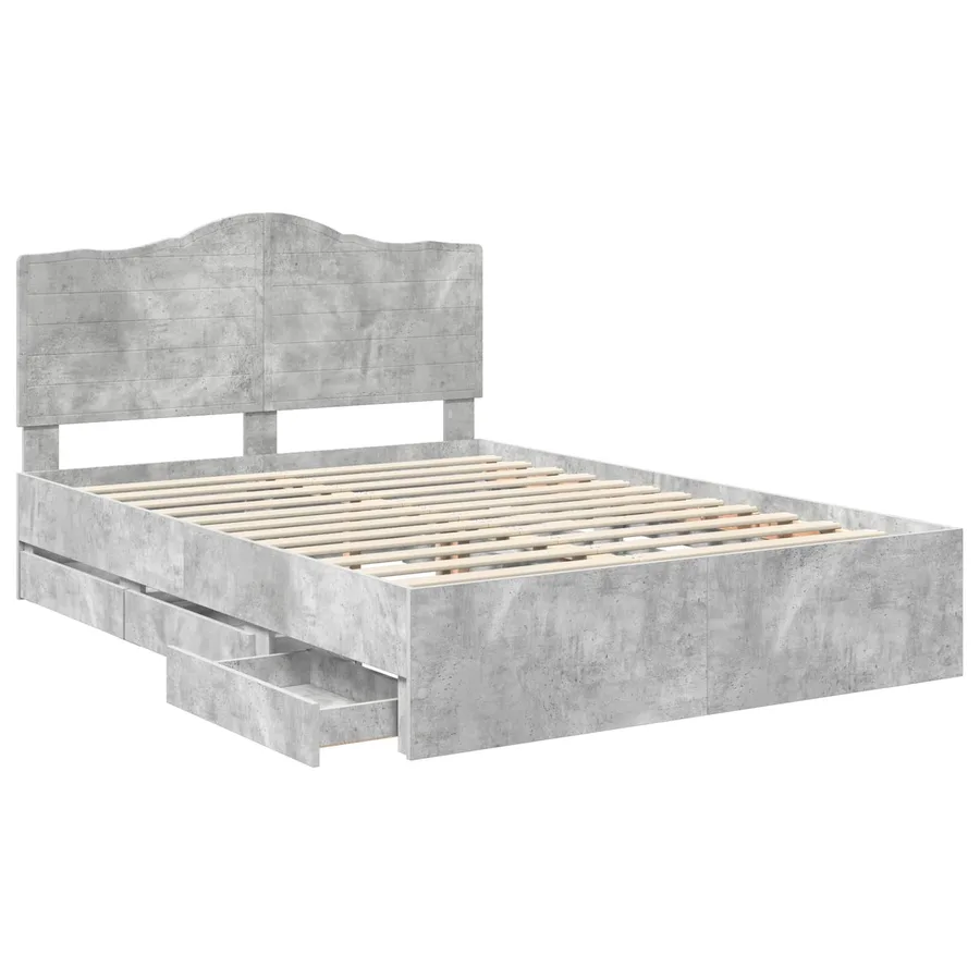 Cadre de lit Gris béton 150 x 200 cm Bois Ingénierie - 5