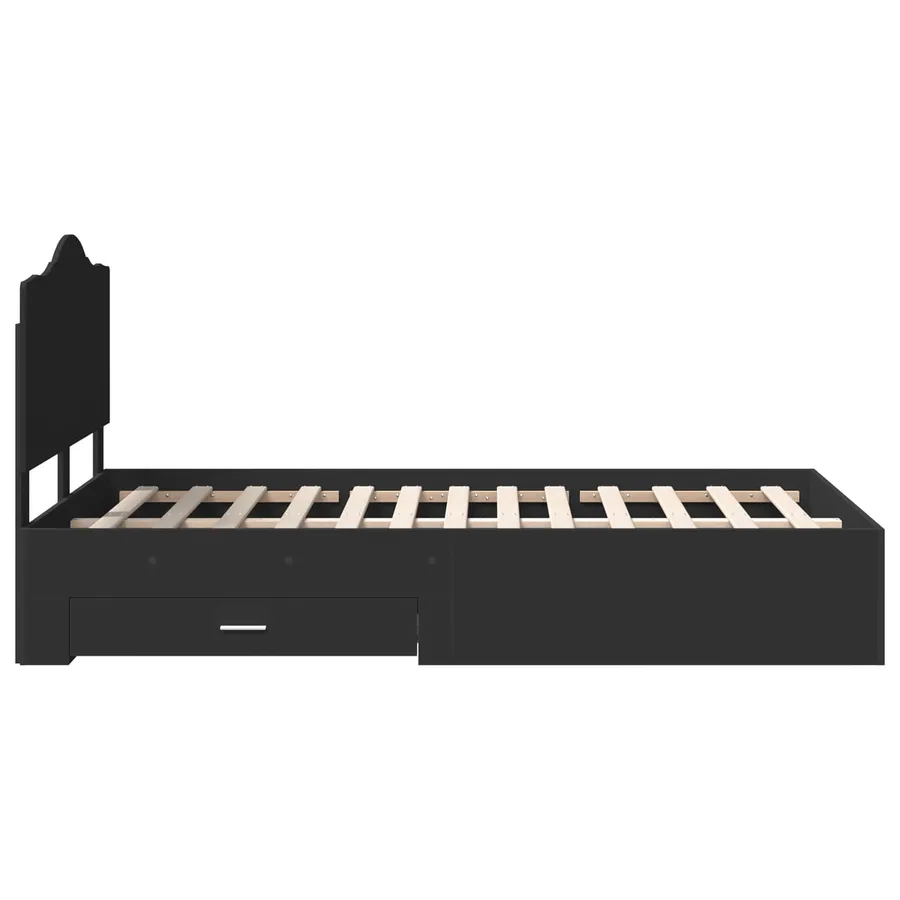 Cadre de lit avec tiroir Noir 135 x 190 cm Bois d'ingénierie - 9