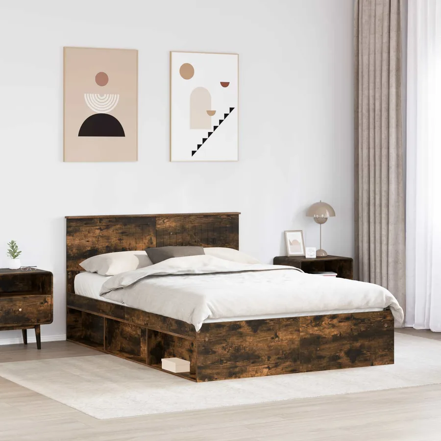 Cadre de lit Chêne fumé 140 x 190 cm Pin massif - 3