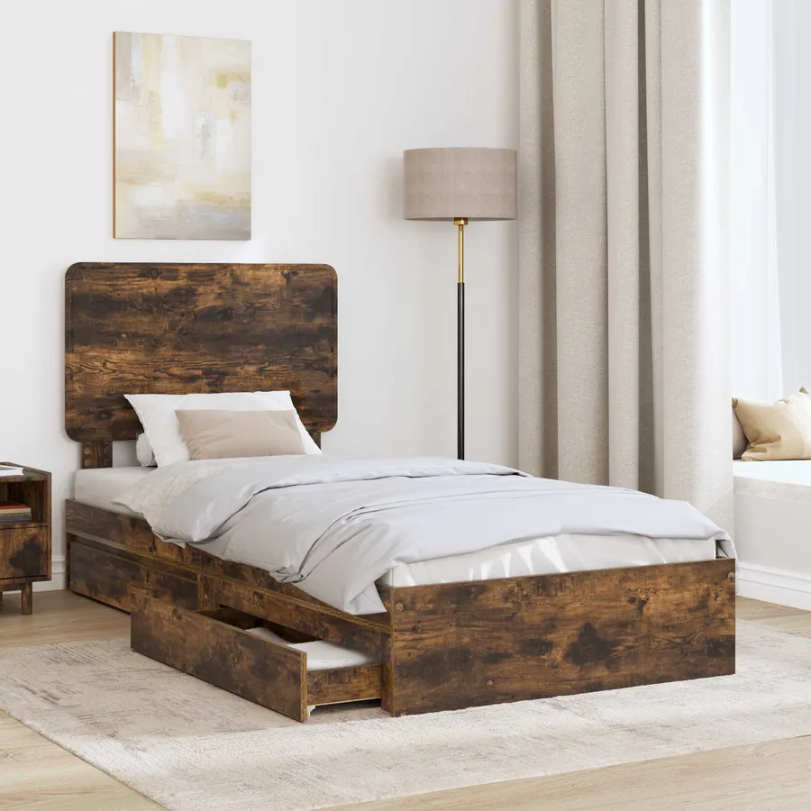 Lit de Rangement Chêne fumé 90 x 200 cm Bois d'ingénierie - 3
