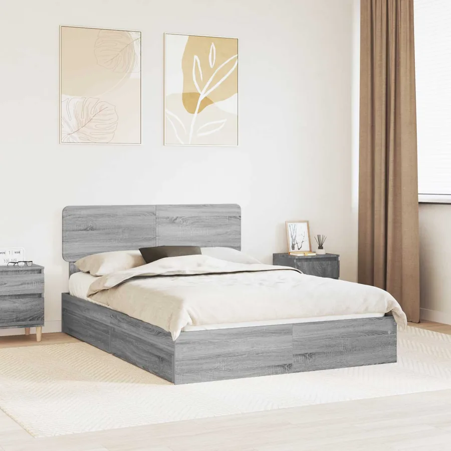Lit de Rangement Gris Sonoma 140 x 200 cm Bois d'ingénierie