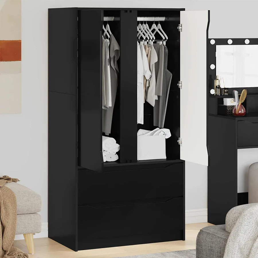 Armoire avec tiroir Noir 79,5 x 49 x 156 cm Bois d’ingénierie - 4