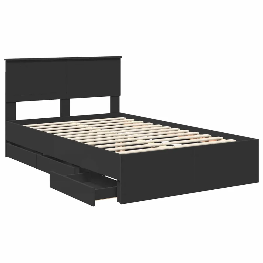 Cadre de lit avec tiroir Noir 120 x 190 cm Bois Ingénierie - 5
