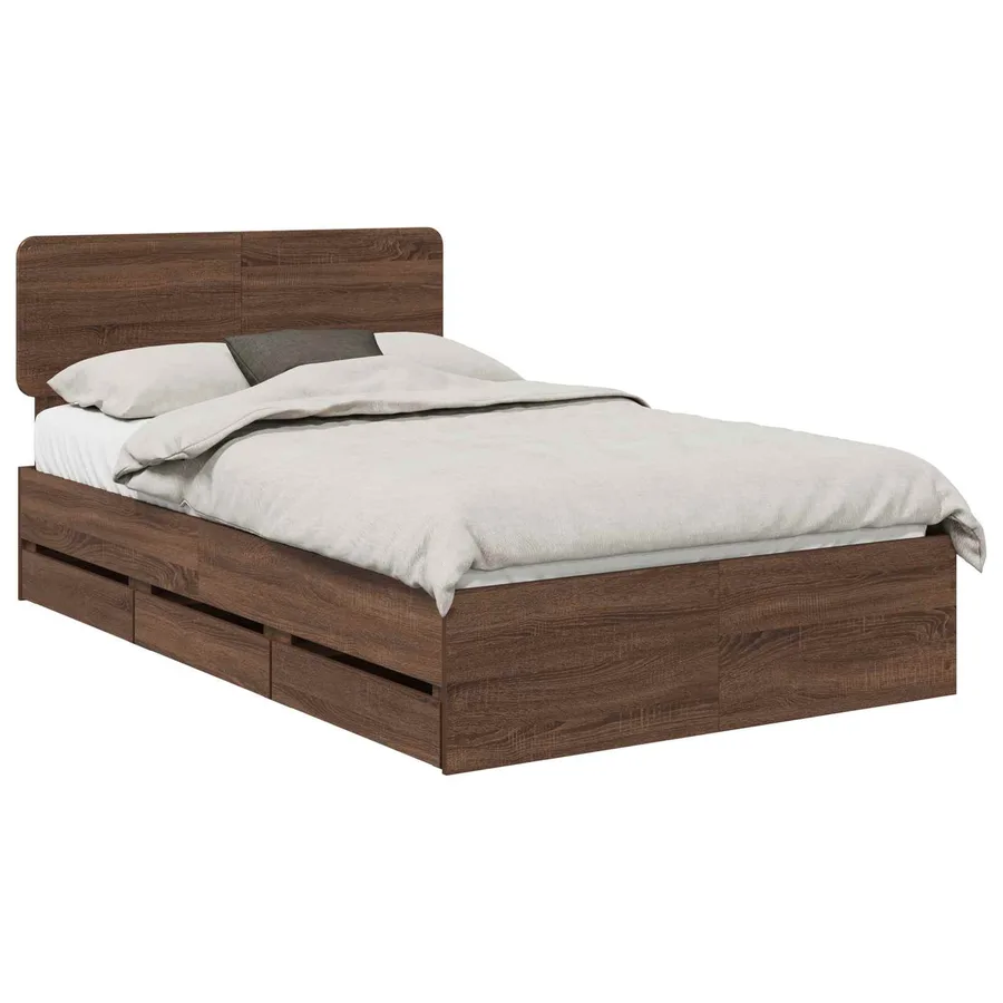 Cadre de lit Chêne brun 135 x 190 cm Bois d’ingénierie - 2