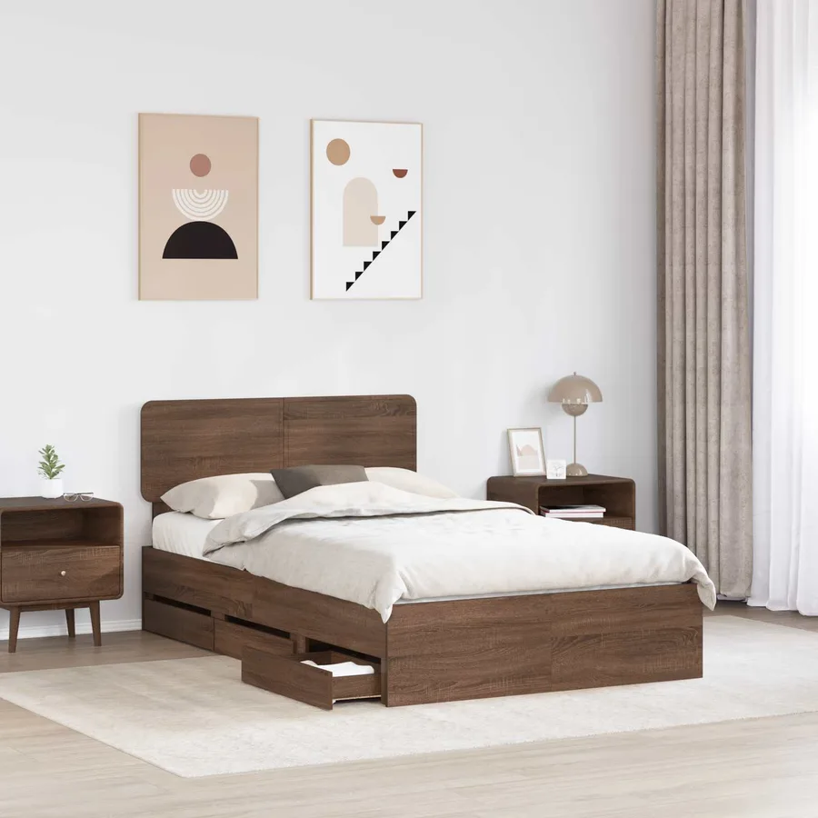 Cadre de lit Chêne brun 135 x 190 cm Bois d’ingénierie - 3