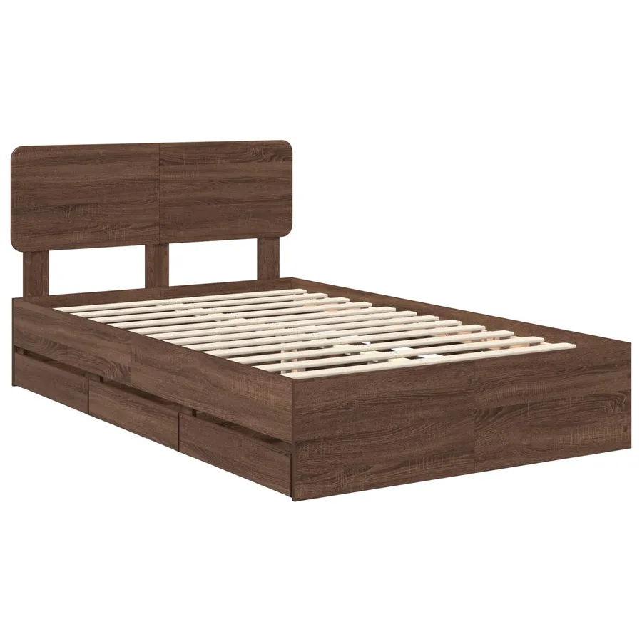 Cadre de lit Chêne brun 135 x 190 cm Bois d’ingénierie - 4