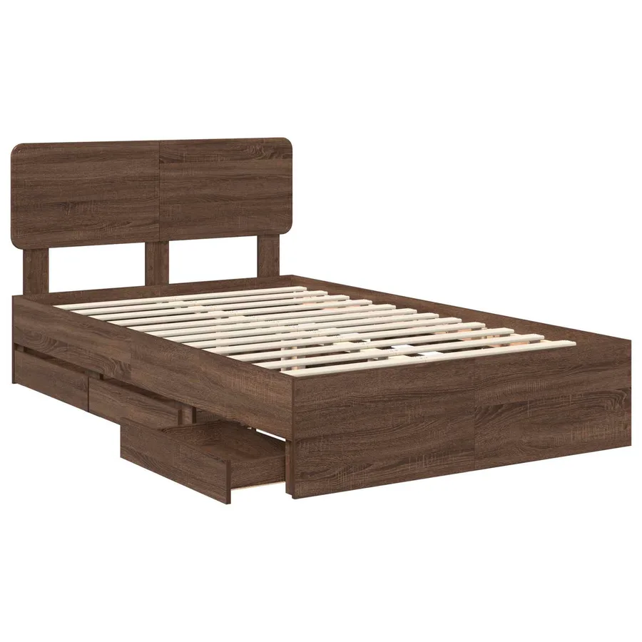 Cadre de lit Chêne brun 135 x 190 cm Bois d’ingénierie - 5