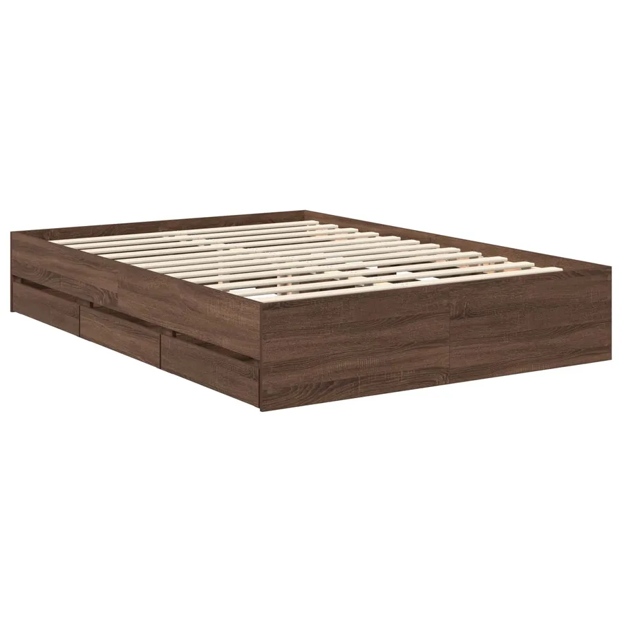 Cadre de lit Chêne brun 135 x 190 cm Bois d’ingénierie - 6