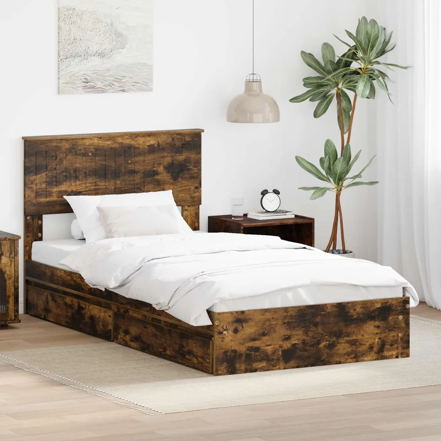 Lit de Rangement Chêne fumé 100 x 200 cm Bois d'ingénierie