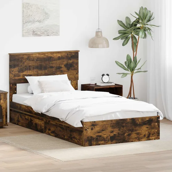 Lit de Rangement Chêne fumé 100 x 200 cm Bois d'ingénierie