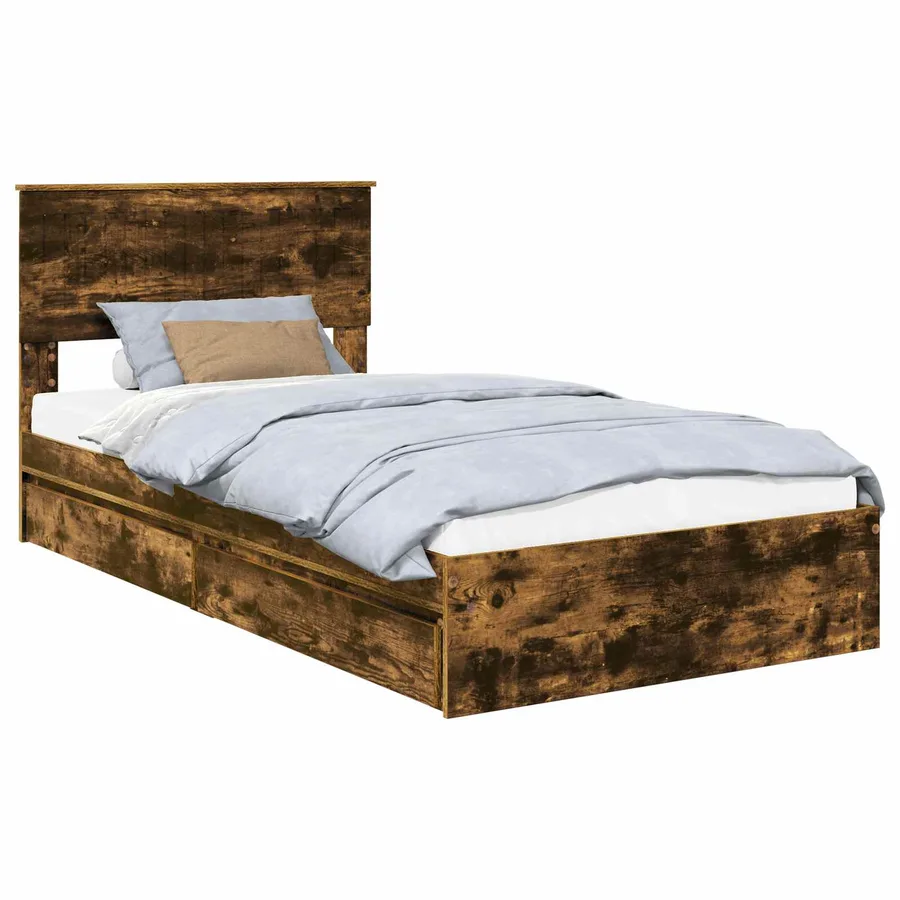 Lit de Rangement Chêne fumé 100 x 200 cm Bois d'ingénierie - 2