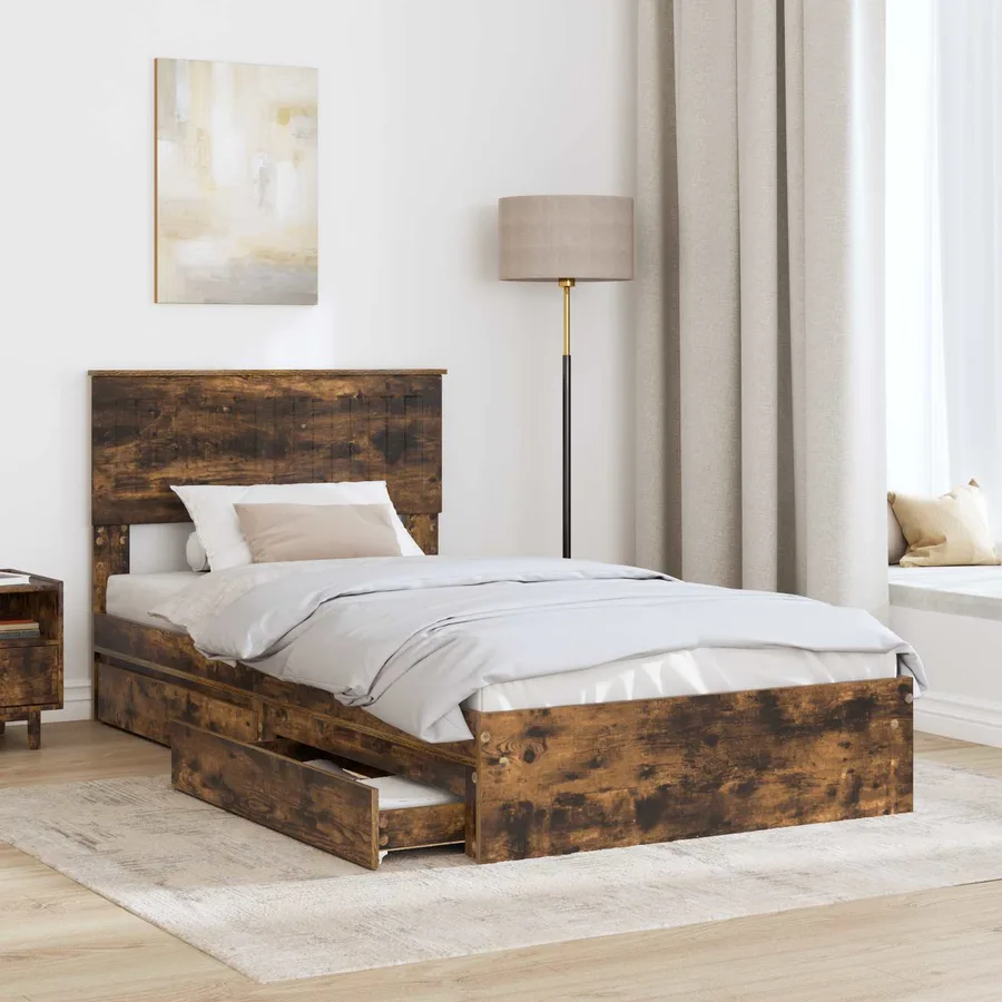 Lit de Rangement Chêne fumé 100 x 200 cm Bois d'ingénierie - 3