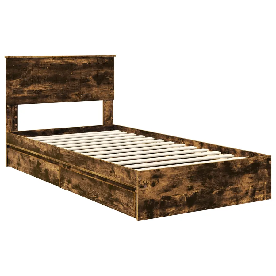Lit de Rangement Chêne fumé 100 x 200 cm Bois d'ingénierie - 4