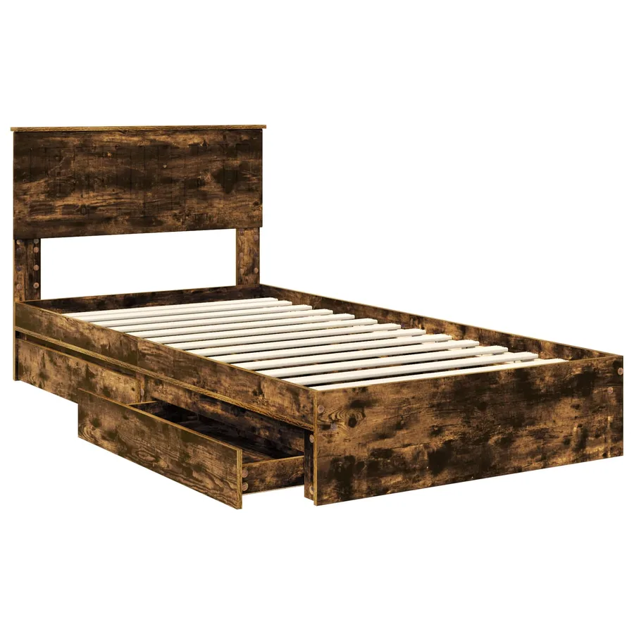 Lit de Rangement Chêne fumé 100 x 200 cm Bois d'ingénierie - 5