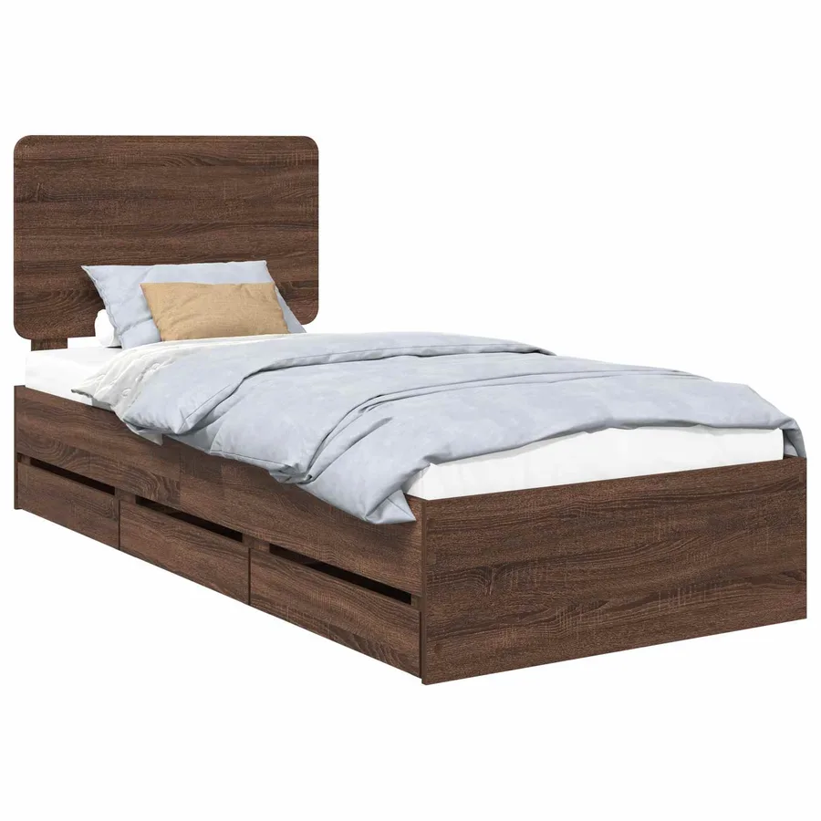 Cadre de lit avec tiroir Chêne brun 90 x 190 cm Bois Ingénierie - 2