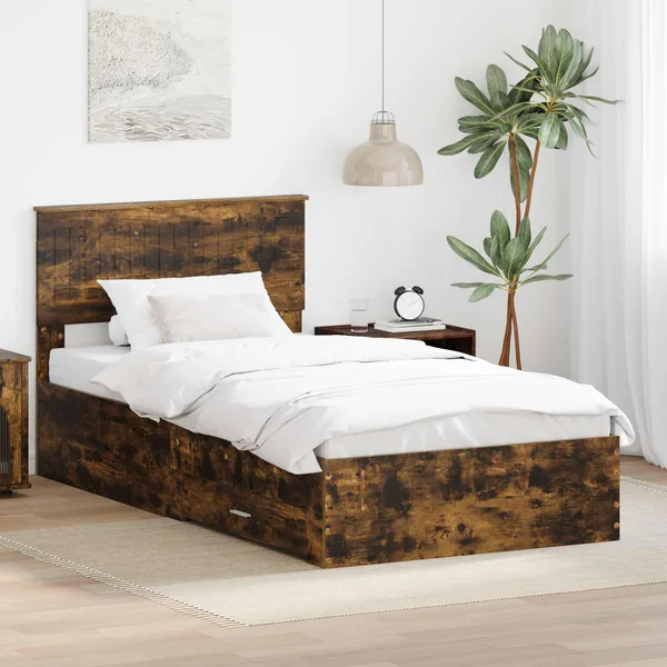 Cadre de lit Chêne fumé 100 x 200 cm Bois d'ingénierie