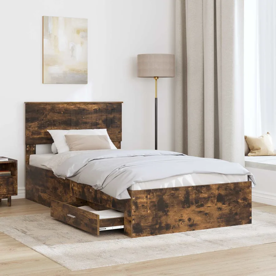 Cadre de lit Chêne fumé 100 x 200 cm Bois d'ingénierie - 3