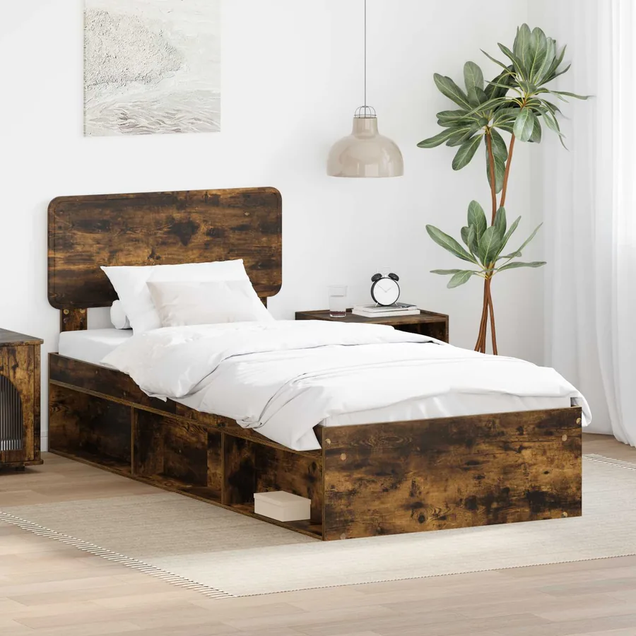 Cadre de lit Chêne fumé 100 x 200 cm Pin massif
