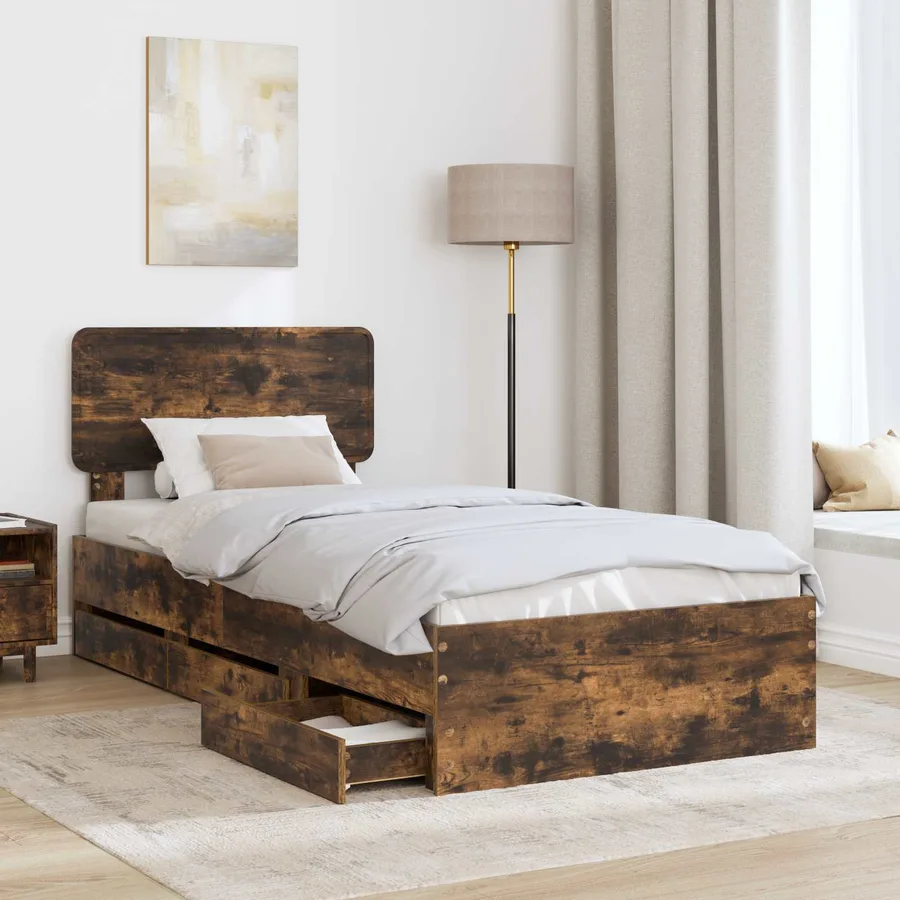 Cadre de lit Chêne Fumé 100 x 200 cm Bois d’ingénierie - 3