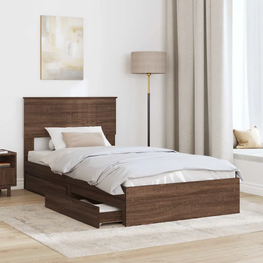 Lit de Rangement Chêne brun 100 x 200 cm Bois d'ingénierie - 3