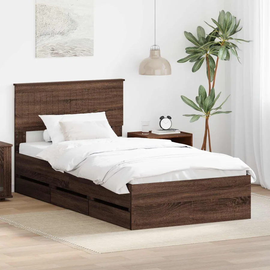 Cadre de lit Chêne brun 100 x 200 cm Bois Ingénierie