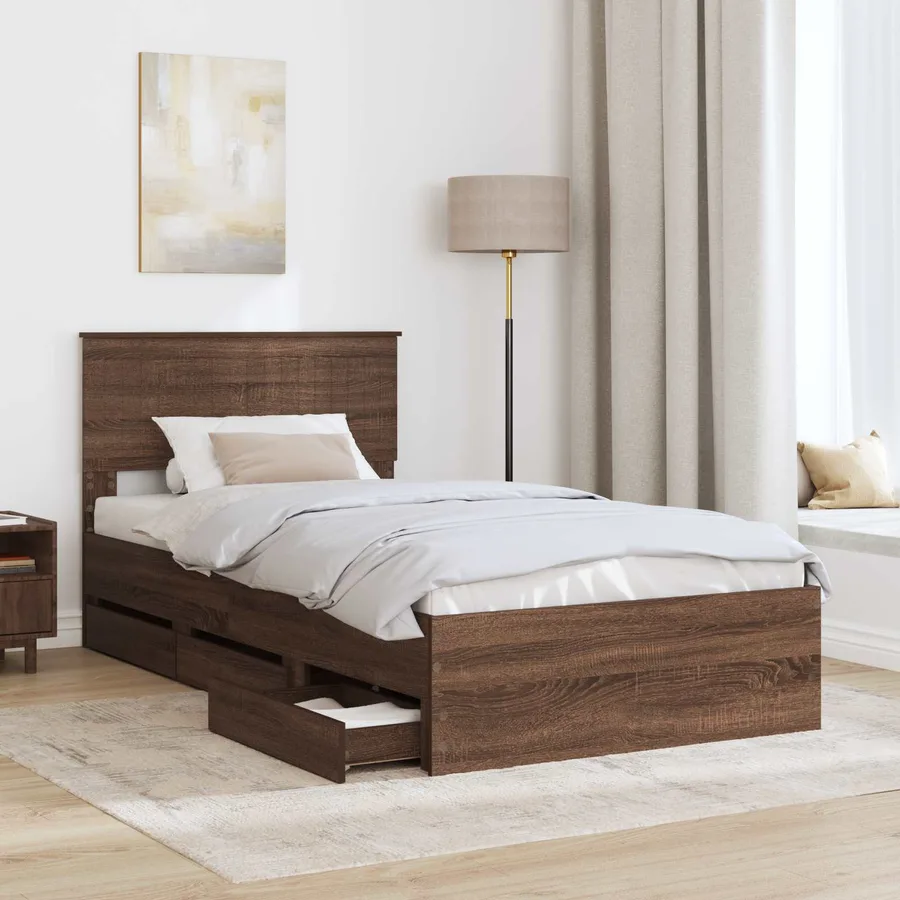 Cadre de lit Chêne brun 100 x 200 cm Bois Ingénierie - 3